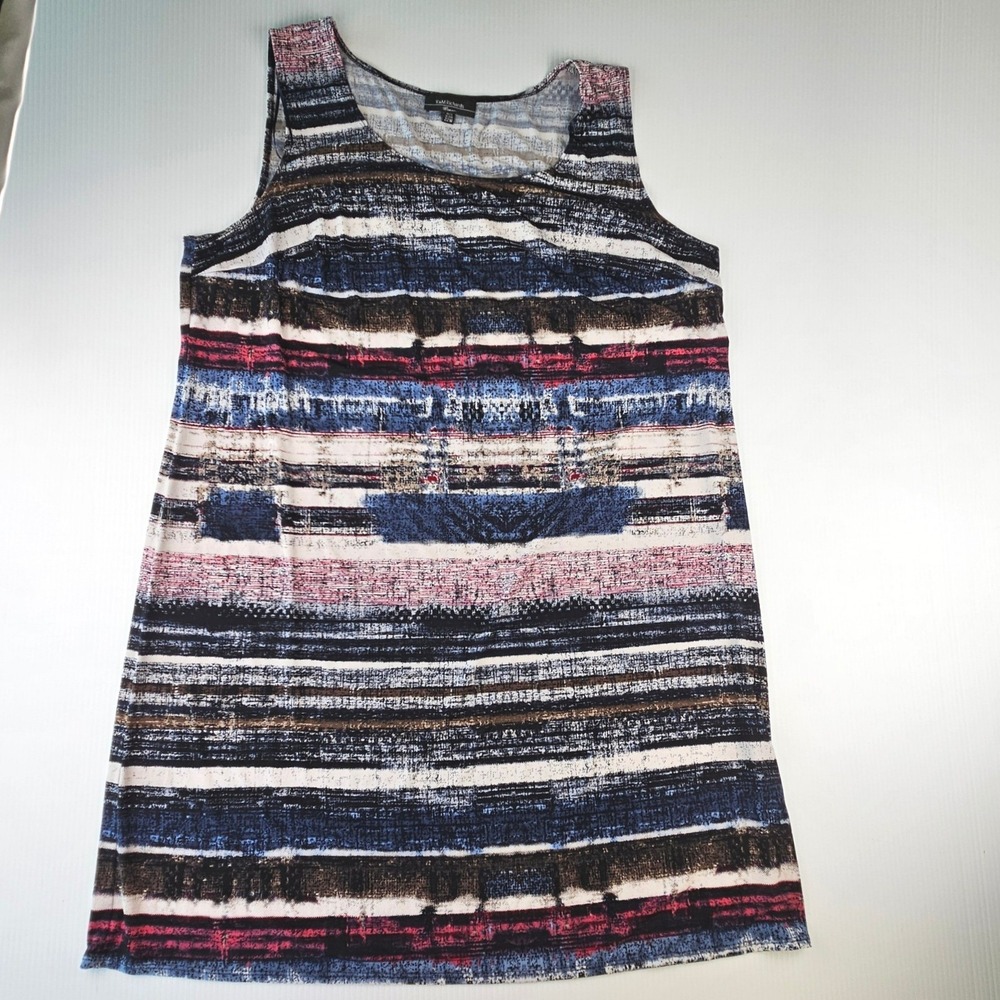 R&M Richards Womens 22W Sleeveless Shift Dress Bohemian Brushstroke Stripe Blue